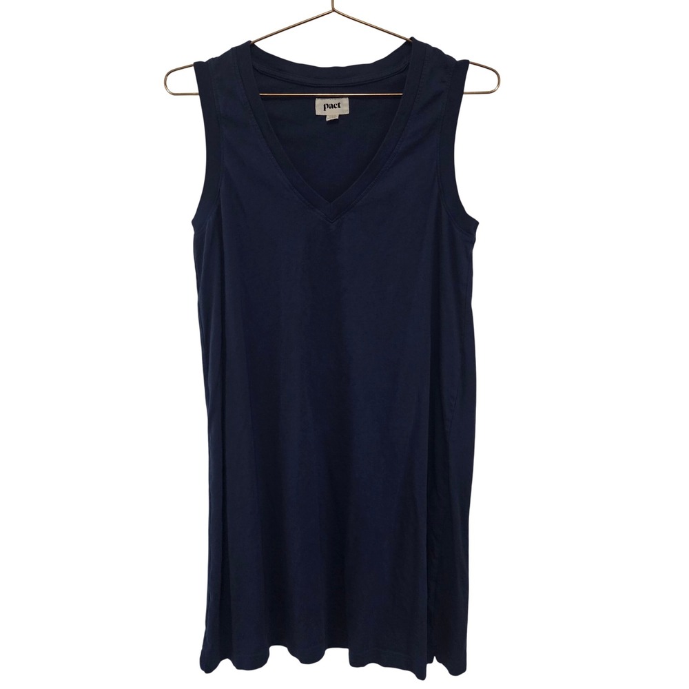 Pact Navy Blue‎ V Neck Sleeveless Shift Dress Organic Cotton Size S